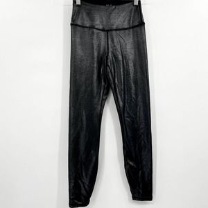 IVL Collective Black Foil Faux Leather Anthracite Leggings Shiny Pull On